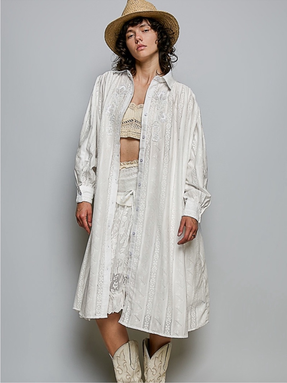 New. POL. Oversized long embellished shirt dress. Fits 14-18 US - Picture 2 of 5